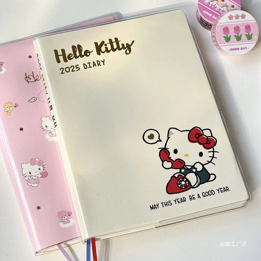 2025 Pink Cute Cat 96 Sheet  Notebook Diary Agenda Planner Paper Cover School Stationery
