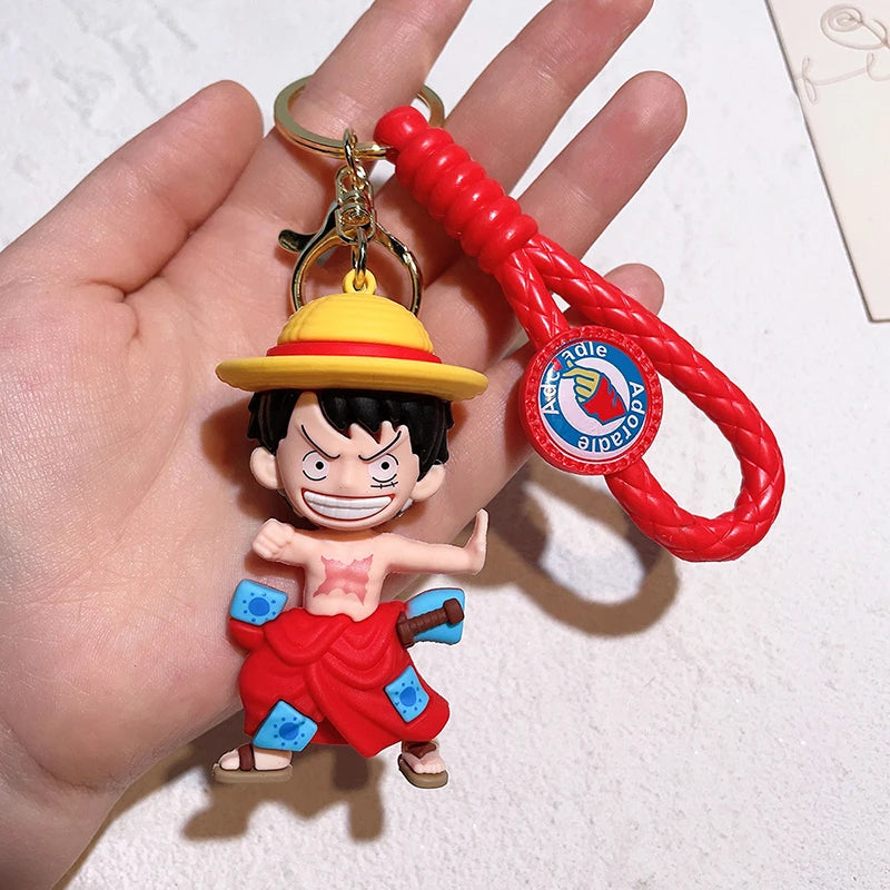 1Pc Anime One Piece Figure Keychain Luffy Chopper Zoro Usopp Sabo Kawaii Doll Keyring PVC Collectible Model Toy Kid Gift
