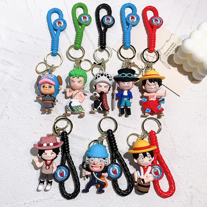 1Pc Anime One Piece Figure Keychain Luffy Chopper Zoro Usopp Sabo Kawaii Doll Keyring PVC Collectible Model Toy Kid Gift