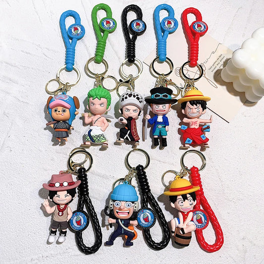 1Pc Anime One Piece Figure Keychain Luffy Chopper Zoro Usopp Sabo Kawaii Doll Keyring PVC Collectible Model Toy Kid Gift