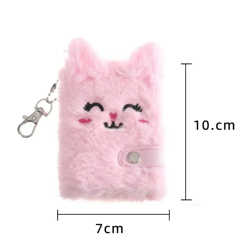 Cute Cat Plush Notebook For Girls Kawaii Pendant Keychain Furry Cats Notebook Daily Planner Journal Book Note Pad Stationery