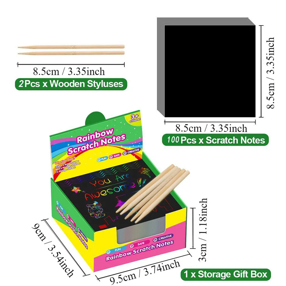 100 Sheets Of Scratch-off Paper Box With Bamboo Pens For Colorful Scratch-off DIY Children's Kindergarten Graffiti Paintings