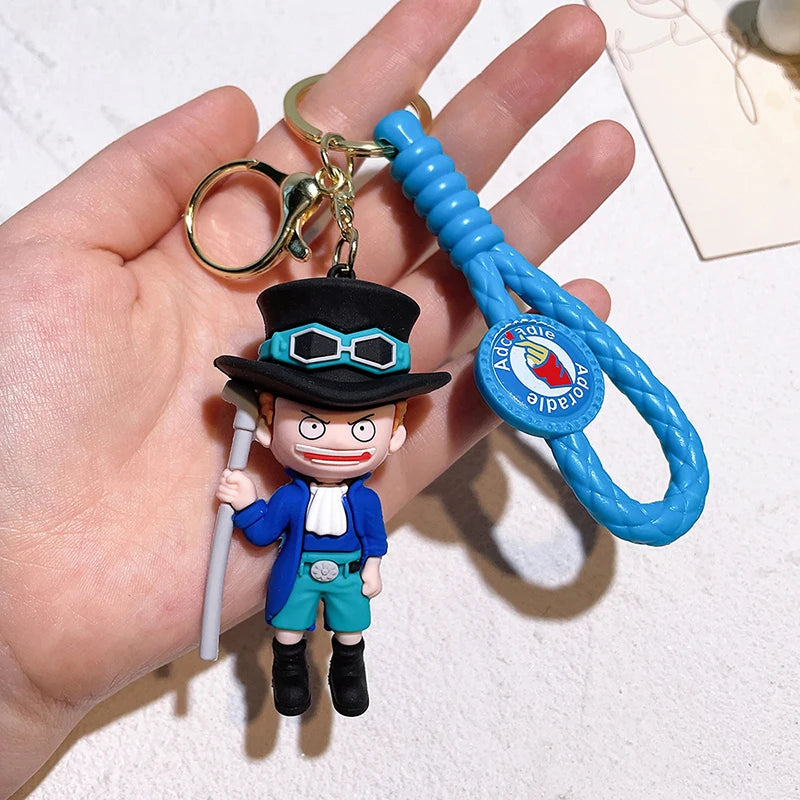 1Pc Anime One Piece Figure Keychain Luffy Chopper Zoro Usopp Sabo Kawaii Doll Keyring PVC Collectible Model Toy Kid Gift