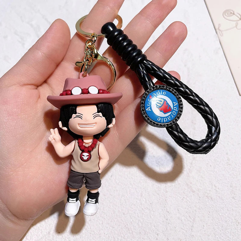 1Pc Anime One Piece Figure Keychain Luffy Chopper Zoro Usopp Sabo Kawaii Doll Keyring PVC Collectible Model Toy Kid Gift