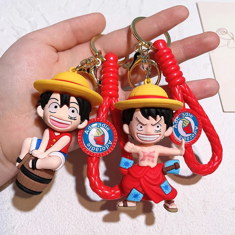 1Pc Anime One Piece Figure Keychain Luffy Chopper Zoro Usopp Sabo Kawaii Doll Keyring PVC Collectible Model Toy Kid Gift