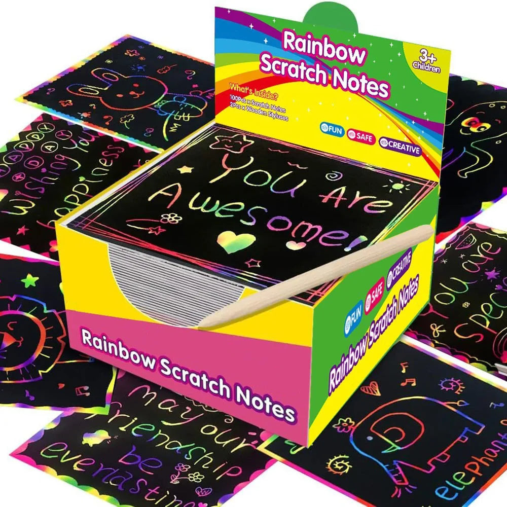 100 Sheets Of Scratch-off Paper Box With Bamboo Pens For Colorful Scratch-off DIY Children's Kindergarten Graffiti Paintings