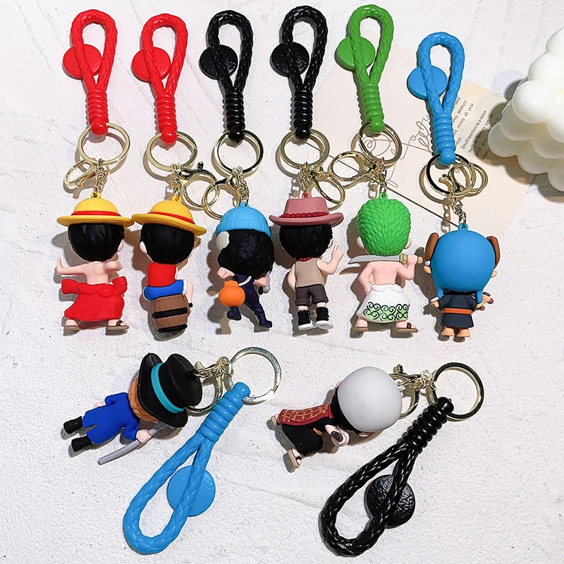 1Pc Anime One Piece Figure Keychain Luffy Chopper Zoro Usopp Sabo Kawaii Doll Keyring PVC Collectible Model Toy Kid Gift