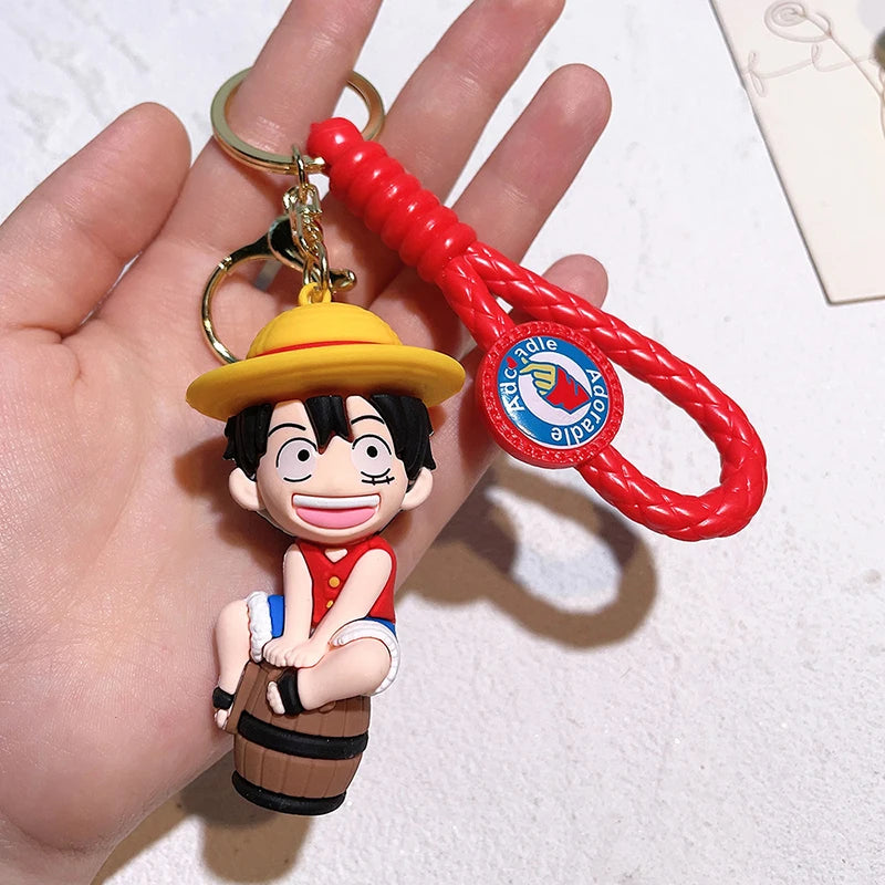 1Pc Anime One Piece Figure Keychain Luffy Chopper Zoro Usopp Sabo Kawaii Doll Keyring PVC Collectible Model Toy Kid Gift