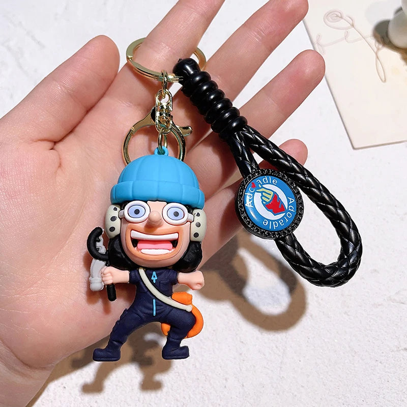 1Pc Anime One Piece Figure Keychain Luffy Chopper Zoro Usopp Sabo Kawaii Doll Keyring PVC Collectible Model Toy Kid Gift
