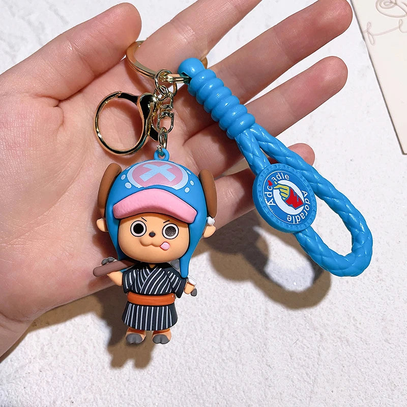 1Pc Anime One Piece Figure Keychain Luffy Chopper Zoro Usopp Sabo Kawaii Doll Keyring PVC Collectible Model Toy Kid Gift