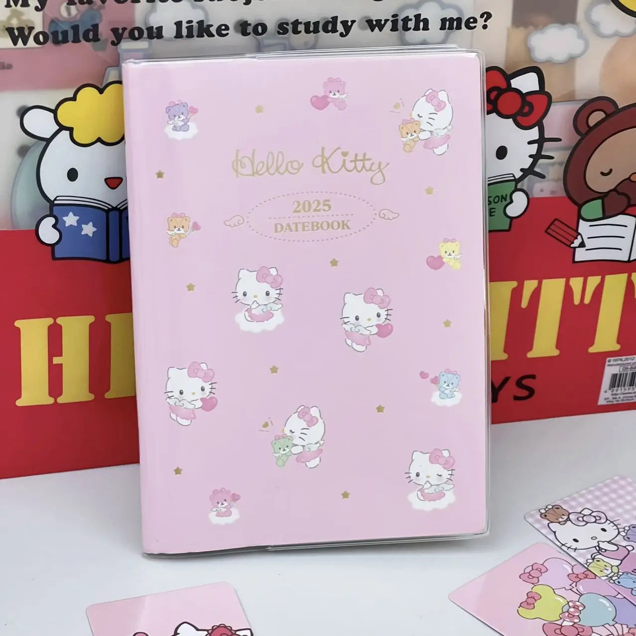 2025 Pink Cute Cat 96 Sheet  Notebook Diary Agenda Planner Paper Cover School Stationery